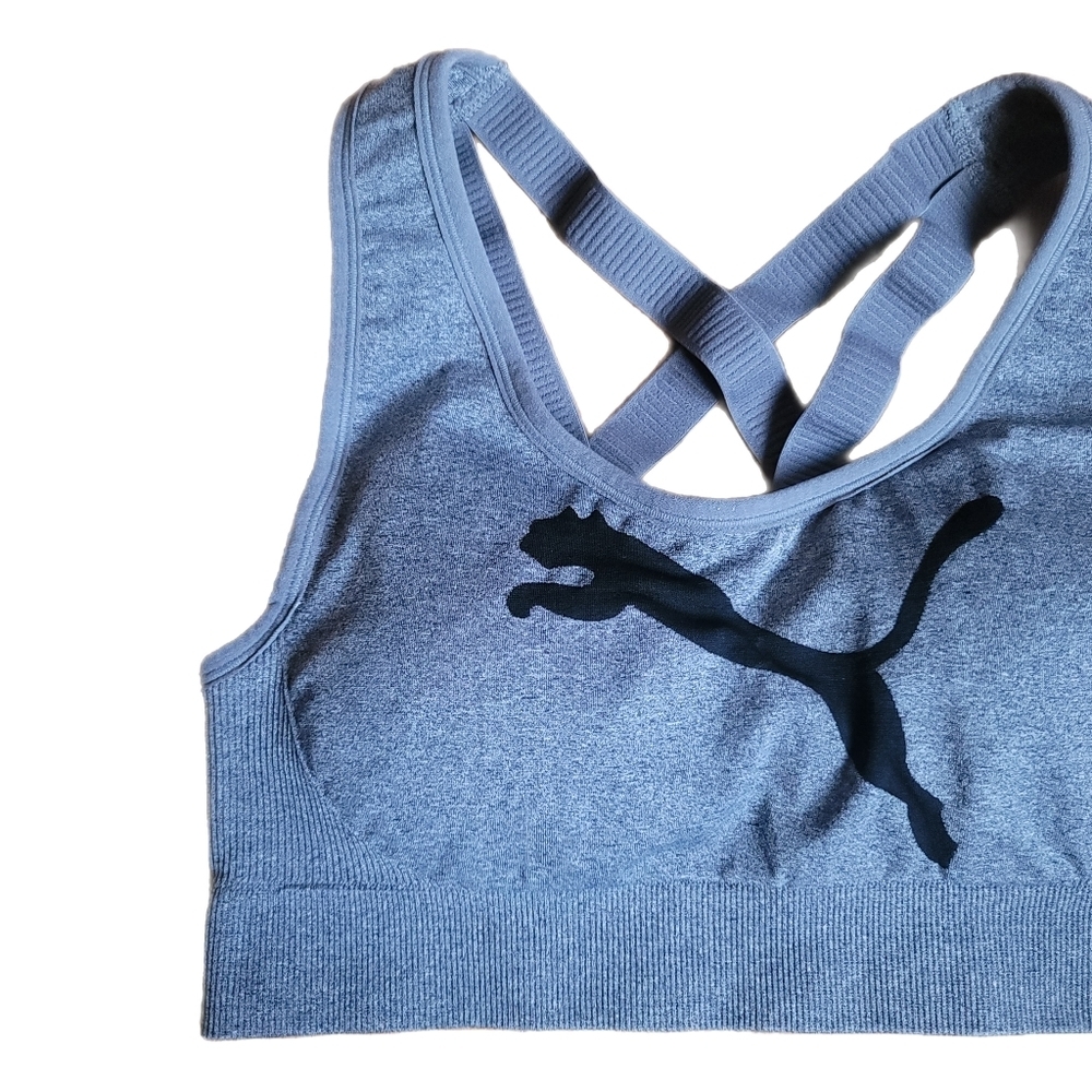 Puma Sports Bra S Small Gray Lined Strappy Back Molded Cups Removable Padding - Picture 3 of 6